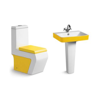 China DCBJ A3952+C3027 Ethiopia Modern Market Ceramic Yellow Color Toilet Pedestal Sink Set for sale