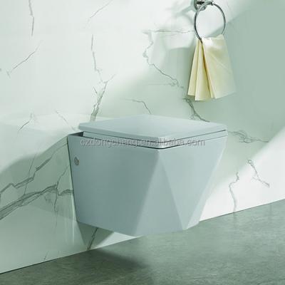 China Hidden Cistern DCBJ B2361 Diamond Shape Rimless Color Matte Wall Hung Toilet for sale