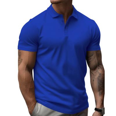 China Anti-wrinkle 2023 summer foreign trade new men's lapel short-sleeved T-shirt polo shirt men's oversized collar solid color T-shirt for sale