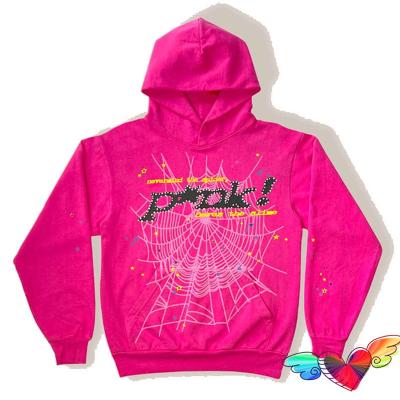 China Anti-wrinkle Baoyue Young Thug Pink Spider Hoodie Men Women High Quality Foam Print Spider Web Graphic Sweatshirts Pullovers for sale