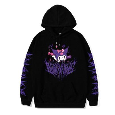 China Anti-wrinkle custom Kuromi Kawaii Sanrio Hooded Sweatshirt Vintage Crew Oversized Sweatshirts anime print Women gift Loose Coat Hoodie for sale