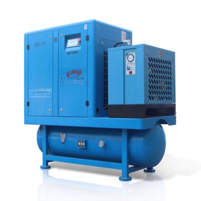 China Lubricated 400L Air Tank Mounted Combined Electric Rotary Screw Air Compressor With Dryer for sale