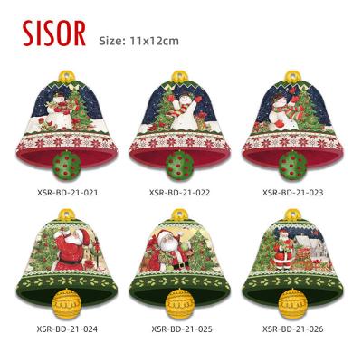 China Sustainable Wholesale Cheap Christmas Bells Sublimation Ceramic Coaster With Cork Back Santa Tile Coasters Custom Table Mats&Pads for sale