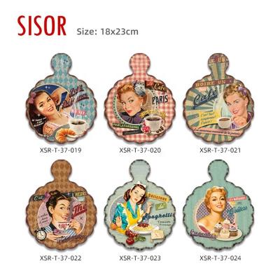 China Sustainable Wholesale Cheap Wave Edge Tile Retro Design Ceramic Trivet Custom Sublimation Ceramic Coasters With Cork Tableware Placemat for sale