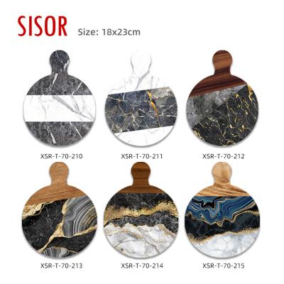 China Sustainable Wholesale Marble Wood Design Ceramic Trivet With Cork Custom Sublimation Tile Home Kitchen Cooking Ceramic Pad & Placemat for sale