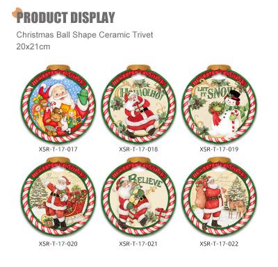 China Sustainable Wholesale Christmas Ball Shape Ceramic Trivet Sublimation Ceramic placemat With Cork Back ECO Friendly Kitchen Hot Pad for sale