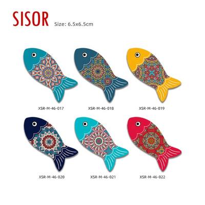 China Sublimation Wholesale Cheap Bohemian Souvenir Ceramic Fish Fridge Magnet Custom Sublimation Tile with Soft Magnetic Back kitchen Home Decor for sale