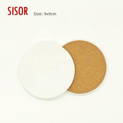 China Sustainable Wholesale White Round Absorbent Ceramic Coaster Sublimation Blank Custom Ceramic Coasters With Cork Back Table Cup Coaster Gifts for sale