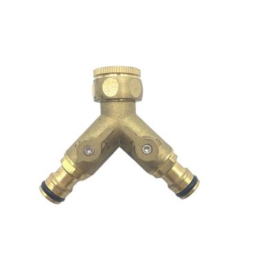 China Modern Green Faucet 2 Ways Faucet Quick Connector Tap Off Adapter Brass Water Splitter Garden Hose Coupling Parts for sale