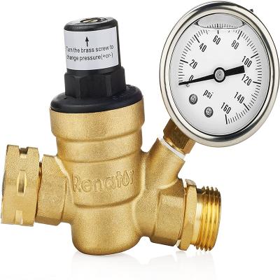 China General Green Valves Lead Free Brass Adjustable Water Pressure Reducer Valve With Gauge For RV Camper, And Inlet Screen Filter for sale