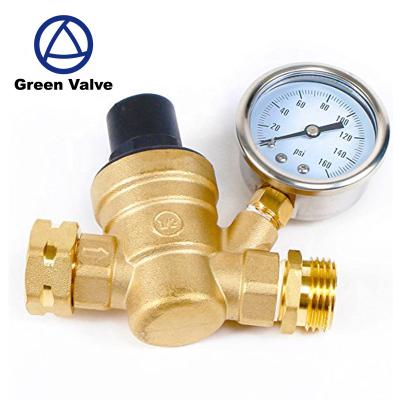 China General Green Valve Lead Free Water Pressure Reducer For RV With Gauge And Inlet Adjustable Brass Filter Water Pressure For Screen for sale