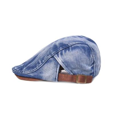 China Blue denim striped chunky beret for sale