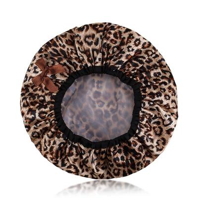 China Sleep And Bath Women's Leopard Print Shower Cap Waterproof Hair Cap for sale