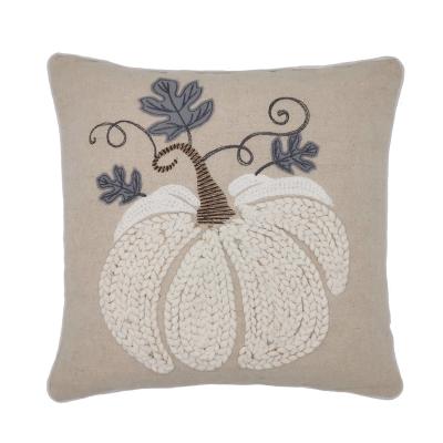 China Wholesale Simple Decorative Knit Embroidery Pumpkin Applique Leave Harvest Seasonal Cushion Pillow Cover for sale