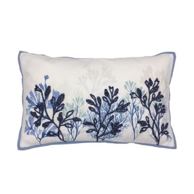 China Decorative Print Embroidery Watercolor Blue Ocean Cushion Pillow Cover Coral for sale