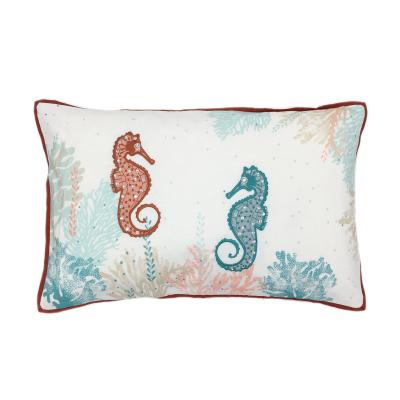 China Decorative Ocean Print Embroidery Starfish Conch Shell Seahorse Cushion Pillow Cover Coral Print for sale