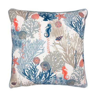 China Decorative Ocean Print Embroidery Starfish Conch Shell Seahorse Cushion Pillow Cover Coral Print for sale