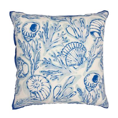 China Printed Decorative Ocean Watercolor Seahorse Weed Starfish Conch Shell Cushion Pillow Cover Coral for sale