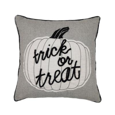 China Seasonal Trick or Treat Ribbon Pumpkin Jacquard Applique Cushion Tile Cover Embroidery Decorative Wholesale for Halloween for sale