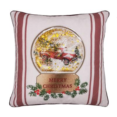 China Special Fancy Decorative Liquid Ball Square Wreath Merry Christmas Truck Gel Pack Design Seasonal Cushion Pillow for sale