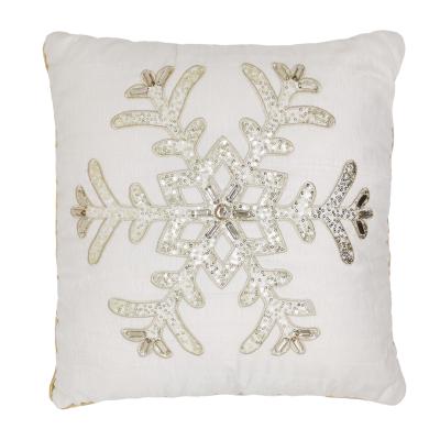 China Wholesale Simple Pearl Decorative Snowflake Handwork Embroidery Sequin LED Seasonal Cushion Tile For Christmas for sale