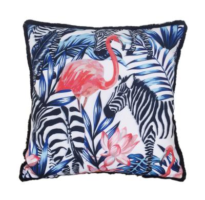 China Wholesale Zebra Flamingo Flamingo Print Tropical Leaves With Tassel Cushion Pillow For Outdoor for sale