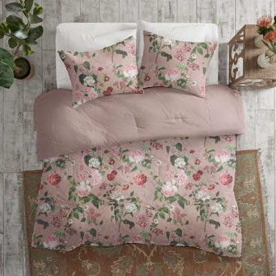 China Wholesale Home Bedding Comforter Set Floral Design Printed Classic Pink Comforter for sale