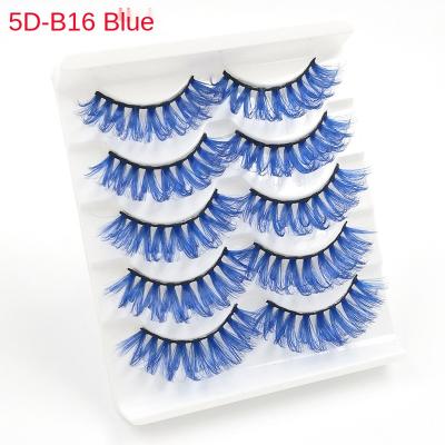 China Various Durable Synthetic Colored Lashes Fluffy Custom Magnetic Eyelash Blue False Colored Two Rows Fiber Lashes 100 Pcs for sale