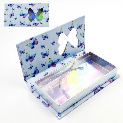 China 2022 Long Popularity Natural Coffin Rectangle Eyelash Box With Holographic Butterflies Butterfly Eyelash Box for sale