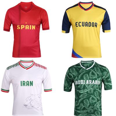 China Fast Shipping Moisture Wicking Soccer Uniforms World Cup Soccer Jerseys Uniforms Men Mask OEM Design for sale