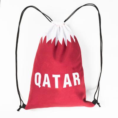 China Waterproof 2022 Qatar World Cup Fan Supplies Flag Football Drawstring Backpack Backpack for sale