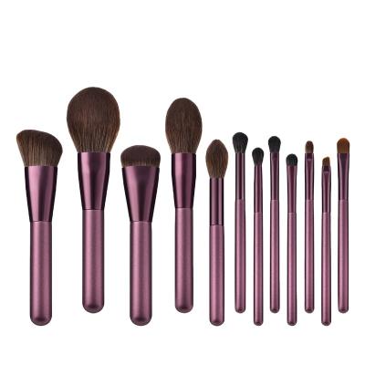 China Lilac 12 Makeup Brushes Set Nylon Brush Pack Cosmetic Makeup Bag for sale