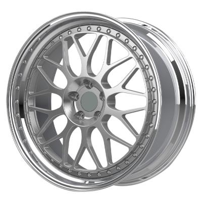 China Passanger Car T6061 2 Piece Wheels 5 Hole Brushed Silver Polished Lip Wheels ET 30 Multi Spoke 5x112 Forged Rims For Passenger Car Wheels for sale