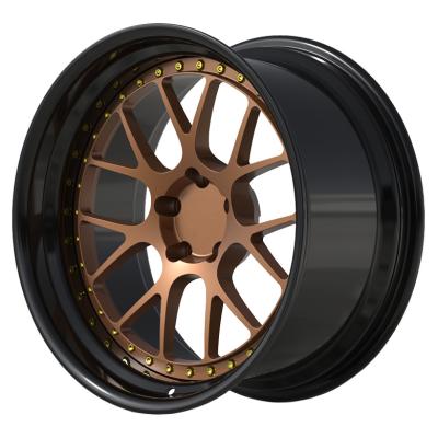 China Passanger Car 2 Piece Forged Car Wheel Black Polished Lip Bronze Concave Forged Wheels For High End Automobile Alloy Wheels Modification for sale