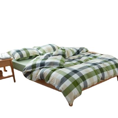 China Nondisposable 100% Cotton Nudity Bedding Queen Sets Anti-Static Yarn Dyed Bed Sheets Fabric Plaid Bed Sheet for sale