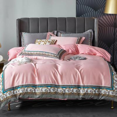 China Satin Fabric Bedding Set 100% Wash Nondisposable Cotton / Comforter Set 4pc With Lace Design for sale