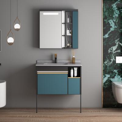 China Modern Lightweight Luxury Aluminum Wall Hanging Hotel Cabinet Bathroom Vanity for sale