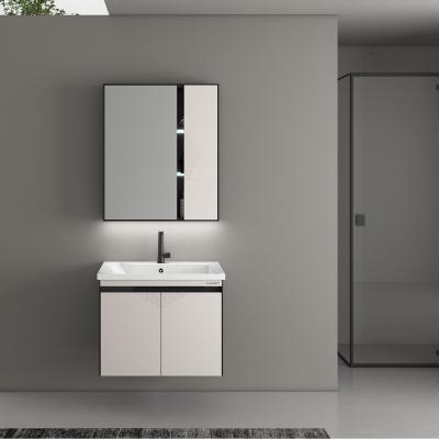 China Modern Design Luxury Modern Cabinet Wall Hung MDF Bathroom Vanity Cabinet Set With Mirror for sale