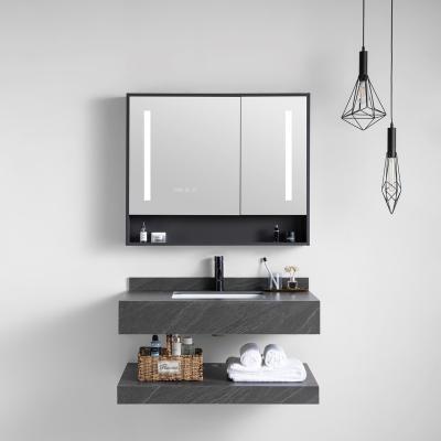 China Modern Hot Selling Double Layers Tilt Slate Bathroom Vanity With Mirror Cabinet Modern Style for sale