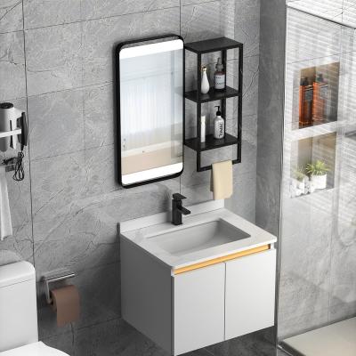 China Hot Sale Modern Solid 304 Stainless Steel Bathroom Vanity Cabinets European Minimalist Furniture With Single Sink for sale