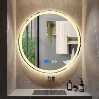 China New LED Warm White Sensor Light Touch Border Bathroom LED Fogproof Round Mirror Smart Light Mirror for sale