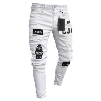 China Polyester European and American hot men's style hip-hop slim fit ripped stretch men's skinny jeans for sale