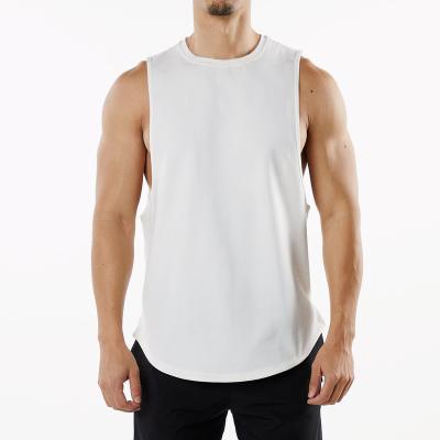 China QUICK DRY Organic Cotton Elastane White Solid Men's Extreme Dropped Armhole Gym Tank Top Casual Fit Bodybuilding Stringers for sale