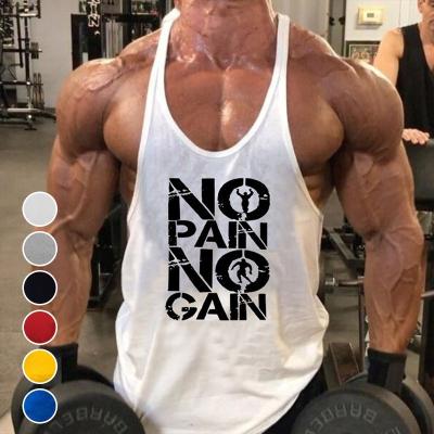 China QUICK DRY Mens Activewear Fitness Body Building Clothing Gym Wear Running Singlet No Pain No Gain Printing Cotton Wife Beater Men for sale