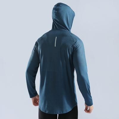 China QUICK DRY Summer Quick Dry Polyester Long Sleeve T Shirt With Hood Gym Workout Hooded T-shirt Athletic Wear Mens Pullover Hoodie for sale