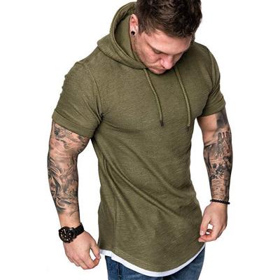 China QUICK DRY Man Slim Fitness Short Sleeve T Shirt With Hood Wholesale Summer Fitted Workout Gym Pull Over Men's Hoodies And Sweatshirts for sale