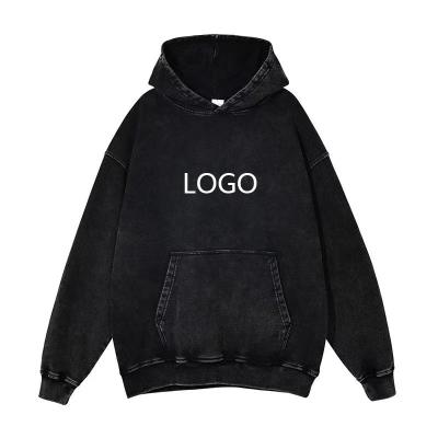 China Breathable Vintage High Quality Black Pullover Heavy Weight Cotton Oversized Blank Custom Logo Wholesale Acid Wash Hoodie Men for sale