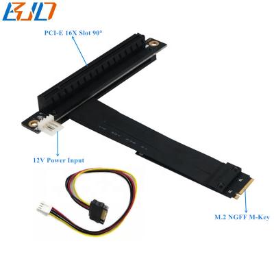 China Tinned Copper Wire NGFF M.2 M-Key to Female PCI-E X16 Slot Adapter Extension Cable with 4 Pin Power Connector 90 Degree for sale