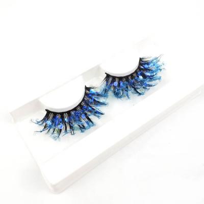 China Fluorescent Blue Single Color Lash Fake Mink Full Strip Eyelashes Glitter Bling Pairs For Party for sale