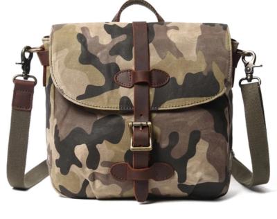 China Custom Unique Eco-Friendly Camouflage Shoulder Bag Canvas Leather Waterproof Men Shoulder Laptop Messenger Bag for sale